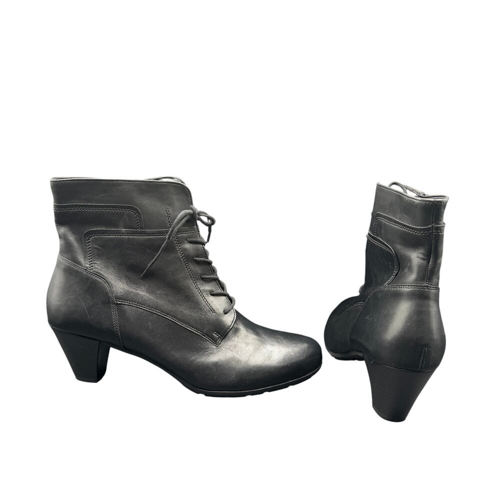 Gabor Black Leather Lace-Up Ankle Boots Block Heel Comfort US 10